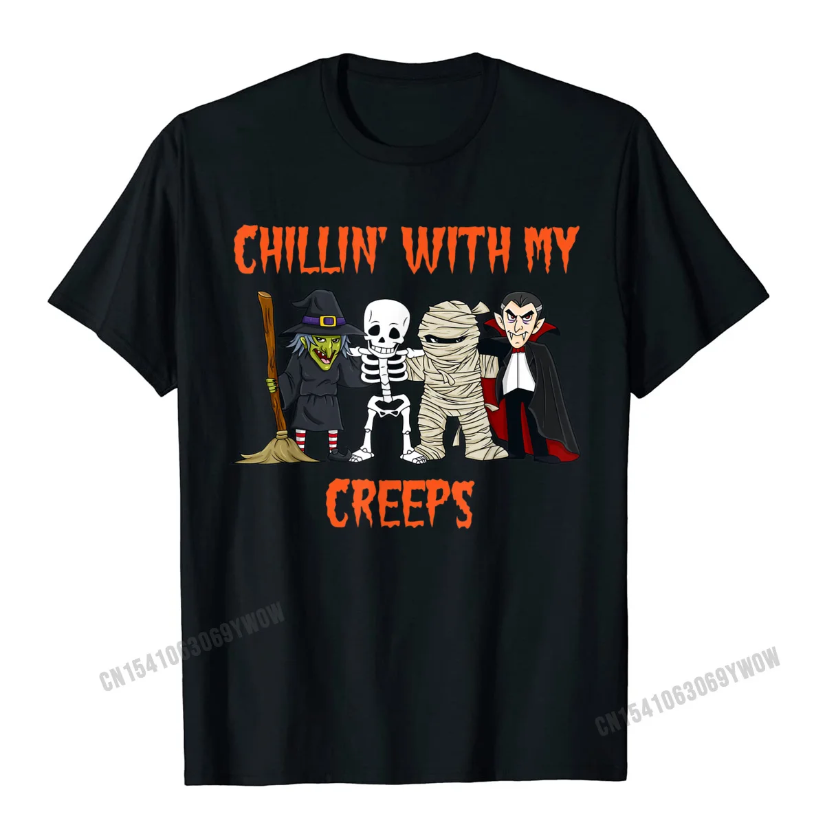 

Chillin With My Creeps Halloween Funny Boys Women T-Shirt Camisas Men Tees Prevalent Normal Cotton Men's T Shirts Party