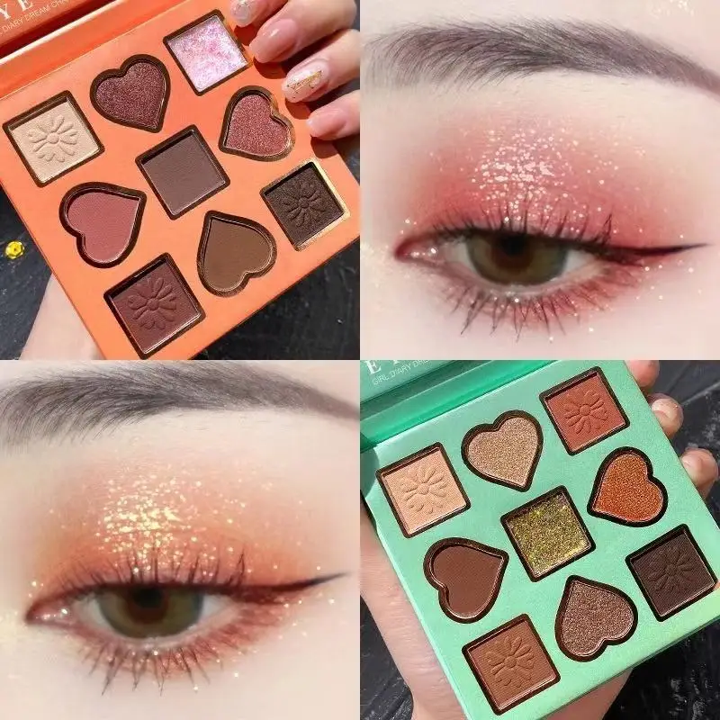 

9 Colors Glitter Eye Shadow Palette Matte Shimmer Pearlescent Eye Shadow Pallete Diamond Metallic Pigmented Shiny Makeup Palette