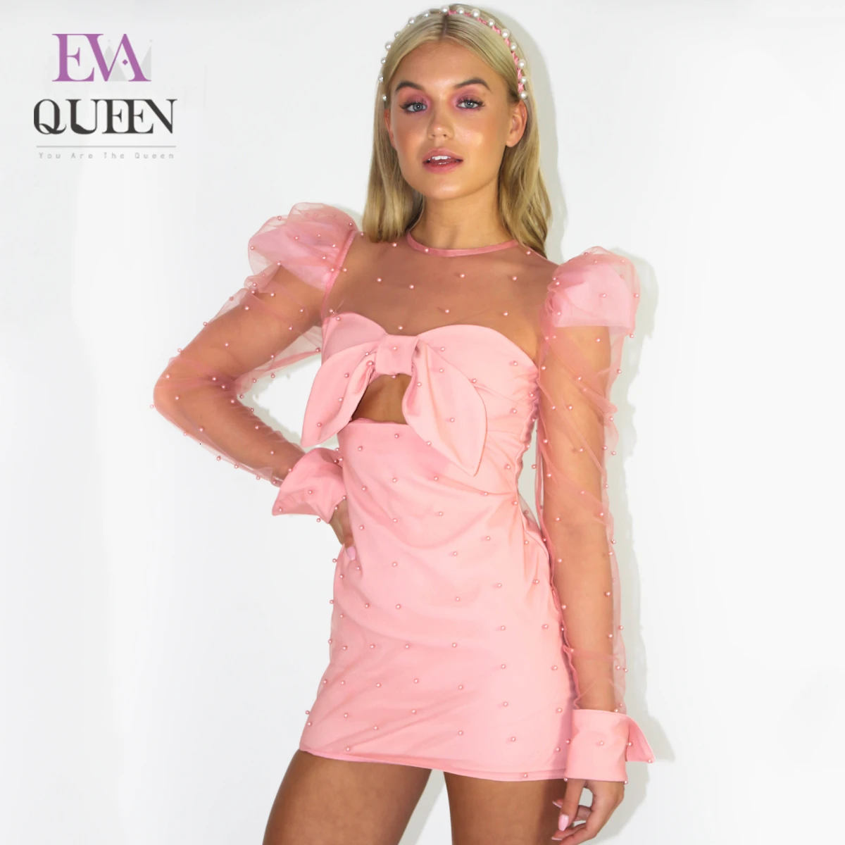 Розовое Сетчатое сексуальное платье EvaQueen женские вечерние облегающие платья с