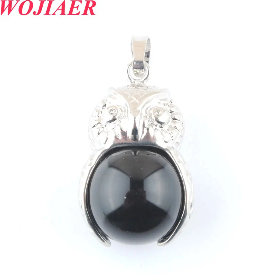 

WOJIAER Natural Stones Pendants Necklaces Cute Owl Black Agates Round Ball Bead Dangle Pendulum Women Jewelry Gift O9173