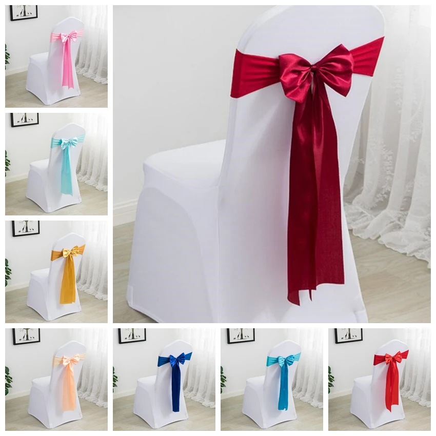 

20 Colours Spandex Chair Sashes Wedding Ready Made Bow Tie Lycra Stretch Sash Hotel Party Show Decoration On Sale Universal