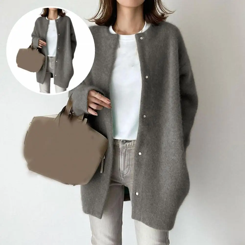 

Simple Stylish Japan Korean Style Pure Color Coat Outwear Sweater Coat Long Sleeve for Office