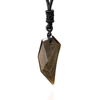 Natural Gold Obsidian Wolf Tooth Necklace Fashion Jewelry Vintage Inspired Spike Amulet Pendant With Chain For Men Women