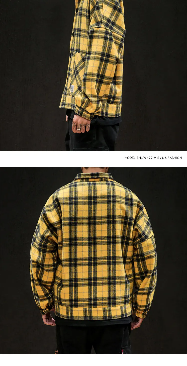 Privethinker Осенняя мужская желтая черная клетчатая куртка Зимняя шерстяная Верхняя одежда Японская уличная одежда мужская повседневная приталенная куртка