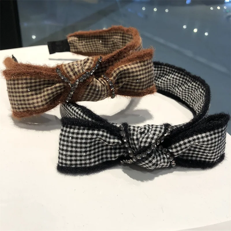 

Ins темпераментная Корейская версия решетчатый бант Стразы повязка на голову в стиле ретро французская Широкая Повязка На Голову Повязка на ...