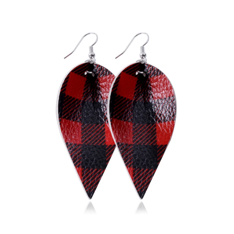 leaf red black Буйвол красный плед кожаные серьги для женщин Brincos каплевидные серьги ювелирные изделия большие длинные висячие серьги дропшиппинг - Окраска металла: leaf red black
