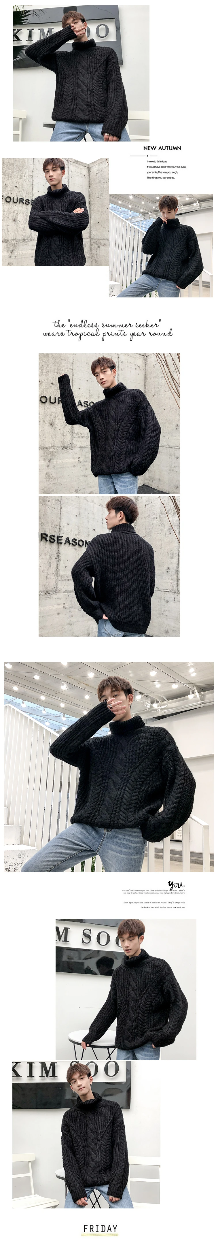 

Autumn Thick Winter Warm Cardigan High Collar Hong Kong Style Sweater Fashion Men's coat coarse twist knitwear
