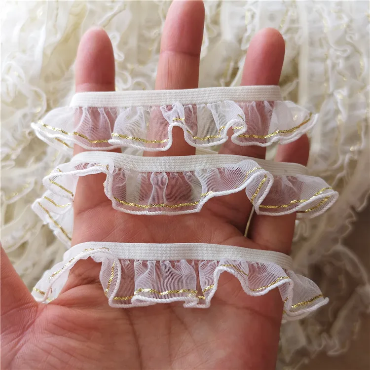 

Apricot Color Lace Trim DIY Handmade Gold Thread Weaven Lace Ruffled Lace for DIY Accessary