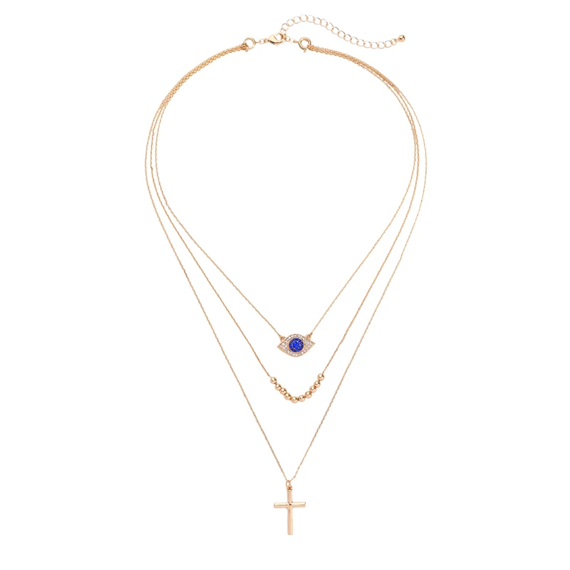 3 многослойное ожерелье Христианский крест подвески ожерелья Золото Цвет