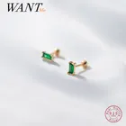 WANTME модные минималистичные серьги-гвоздики из стерлингового серебра 925 пробы с зелеными циркониевыми бусинами для женщин 2021 ювелирные изделия для тела для подроствечерние