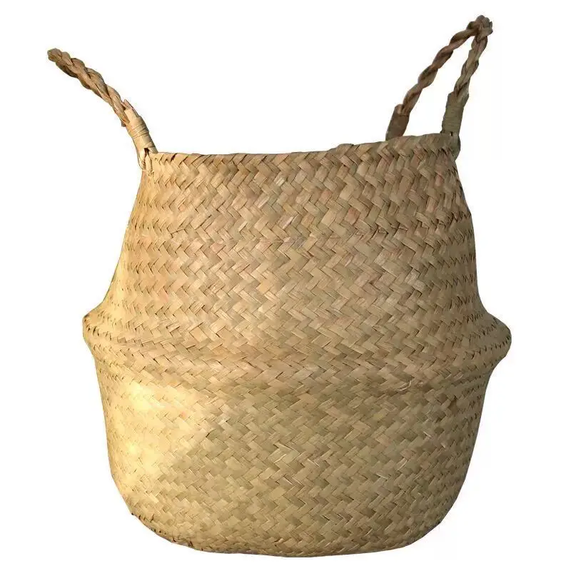 

Flower Basket Hand Woven Basket Straw Woven Flower Pot Bamboo Woven Plant Floor Hanging Folding Straw Woven Basket Storage Bask