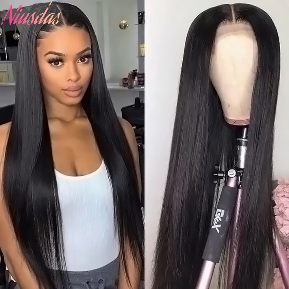 

4x4 Lace Closure Wig Straight Brazilian Human Hair Wigs for Black Women Pre Plucked Non-Remy 150% Density Wig with Baby Hair