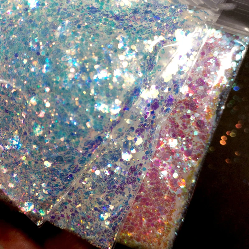 

3 Colors 4 sizes Diamond Mirror Glitter Mix Solvent Resistant for Nail Art 10 grams Shimmers Silver Rainbow Iridescent Glitter
