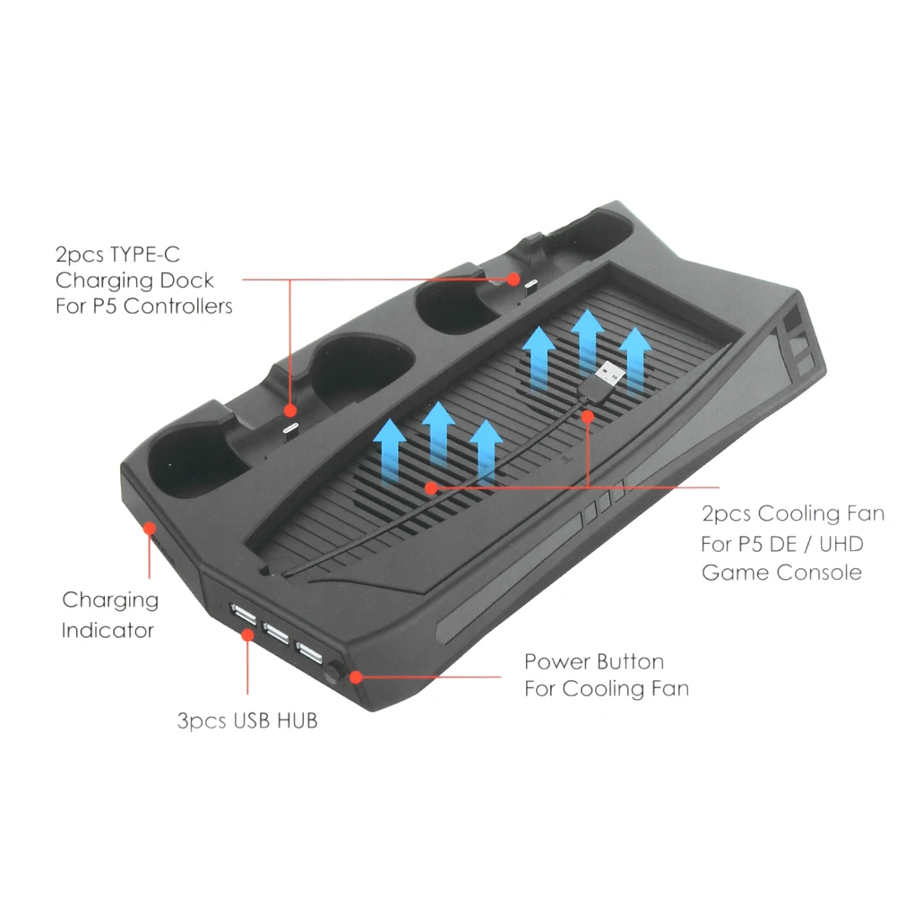 

For PS5 charging Stand with Cooling Fan Dual ps5 Controller Charger for ps5 Console Charging Station Fan Cooler For Playstation5
