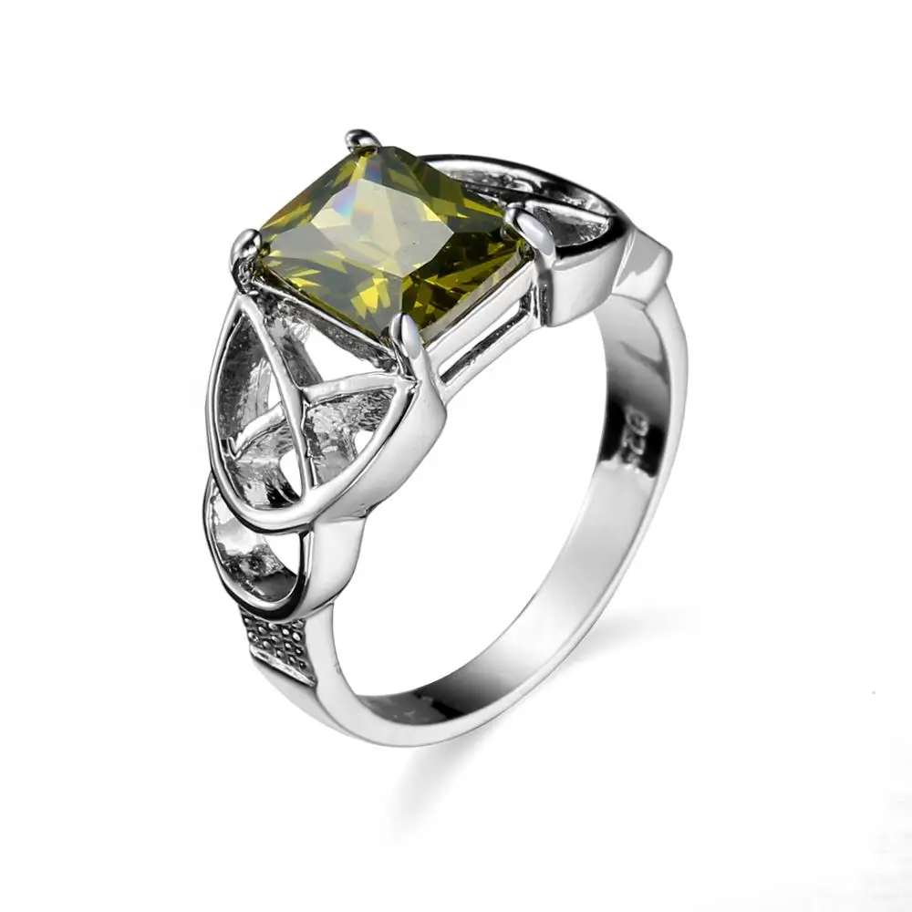 

Cubic Zirconia Rectangle Yellow Stone Engagement Ring Silver Plated Hollow Cross Copper Ring For Women Bridal Wedding Jewelry