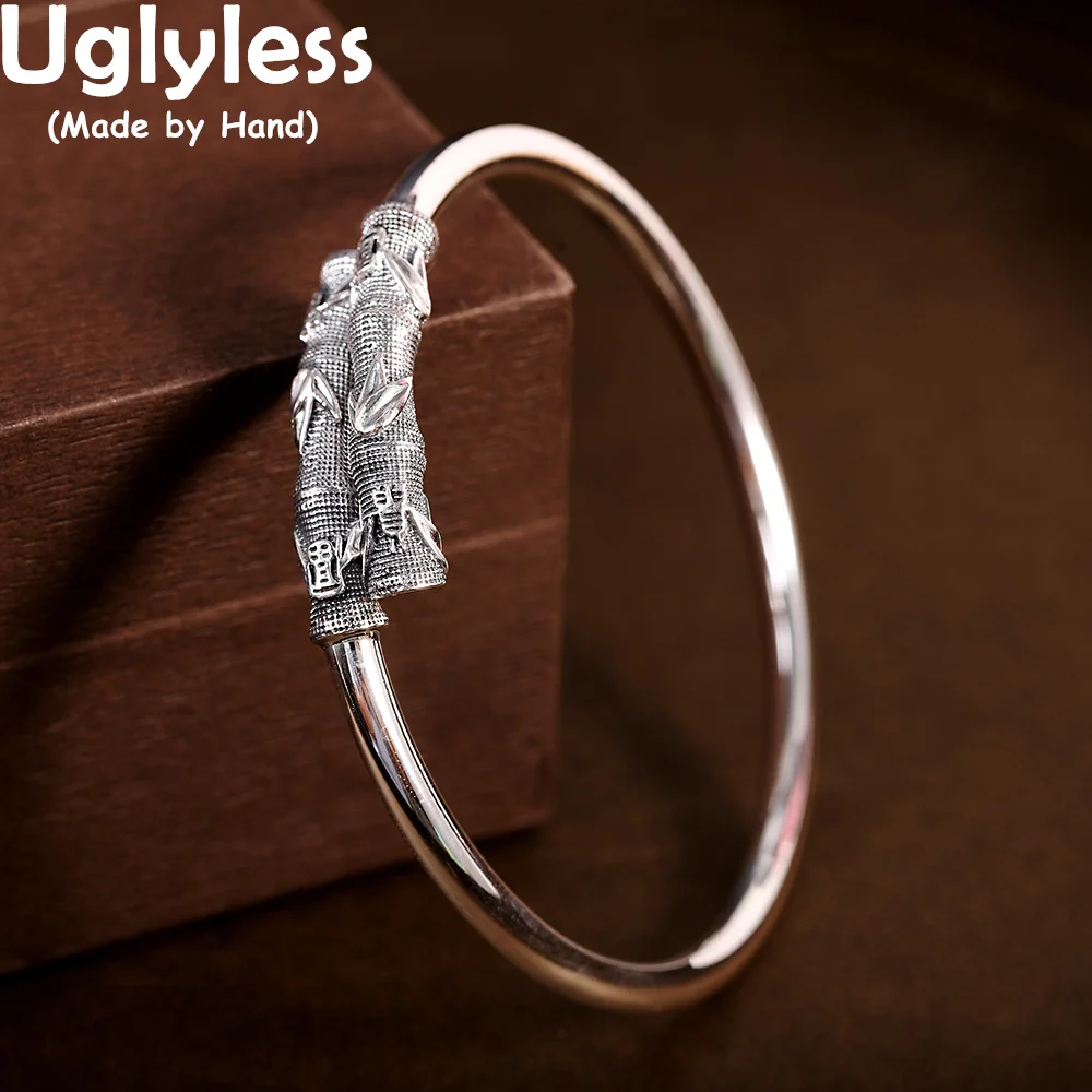 

Uglyless Thai Silver Bamboo Cicada Bangles for Women Real 999 Pure Silver Ethnic Jewelry Shinning Glossy Silver Bangles Insects
