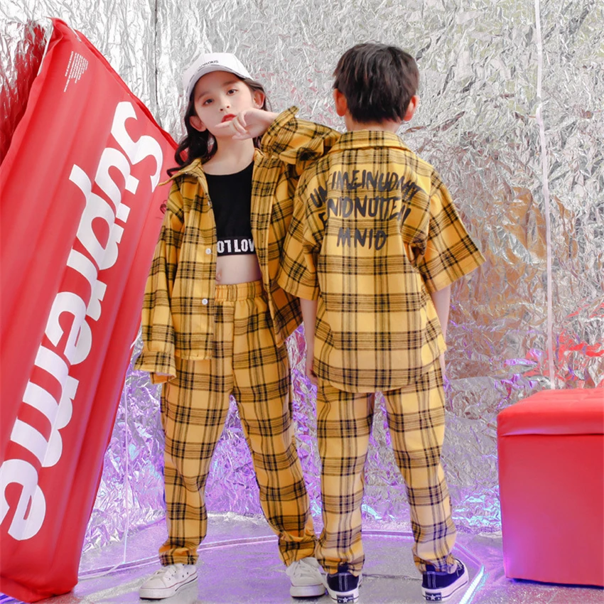 Детская одежда в стиле хип хоп костюмы для джазовых танцев клетчатое пальто