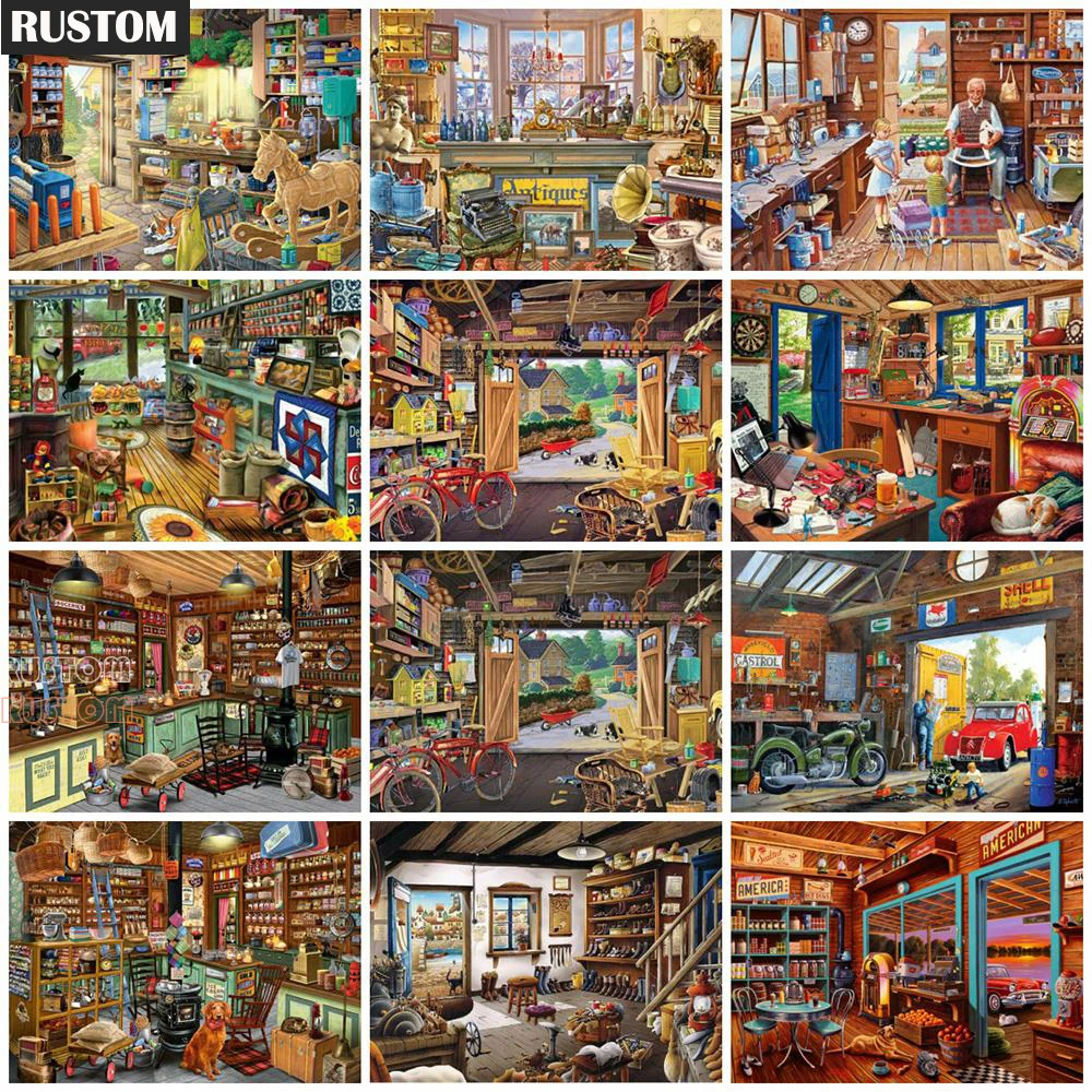 

5D DIY Diamond Painting Full Drill Diamond Embroidery Kits House Shop Cross Landscape Rhiestones Art Hobby Wall Decoration Rusto