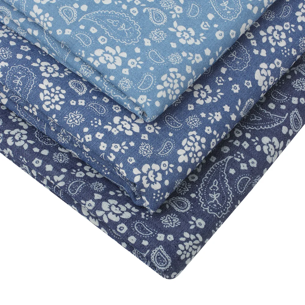 Джинсовая ткань на метр с цветочным узором кешью джинсовая для шитья одежды