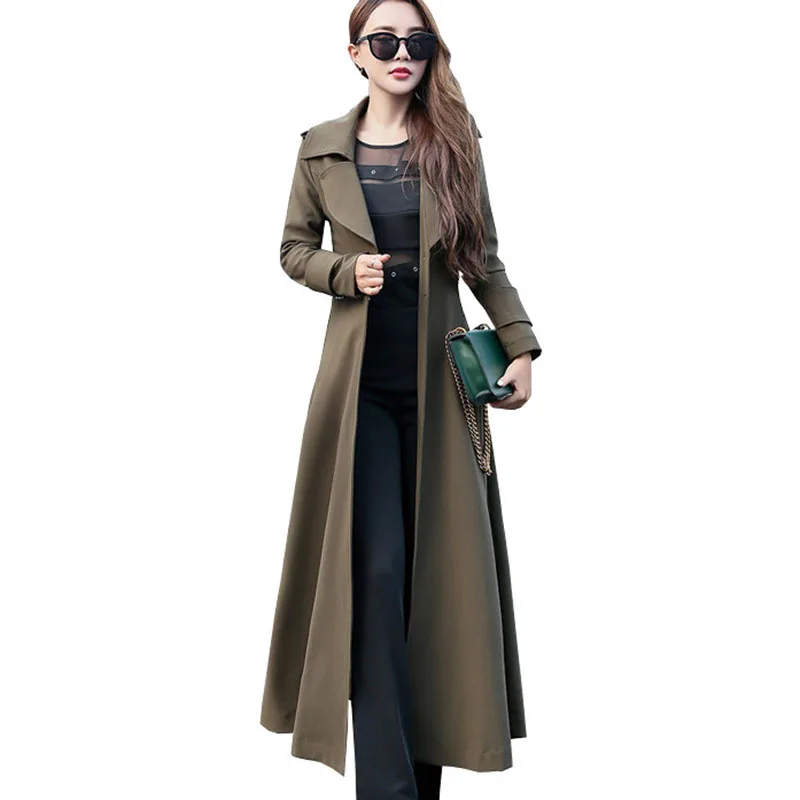 Женский Длинный тренчкот облегающее ТРАПЕЦИЕВИДНОЕ пальто весна осень