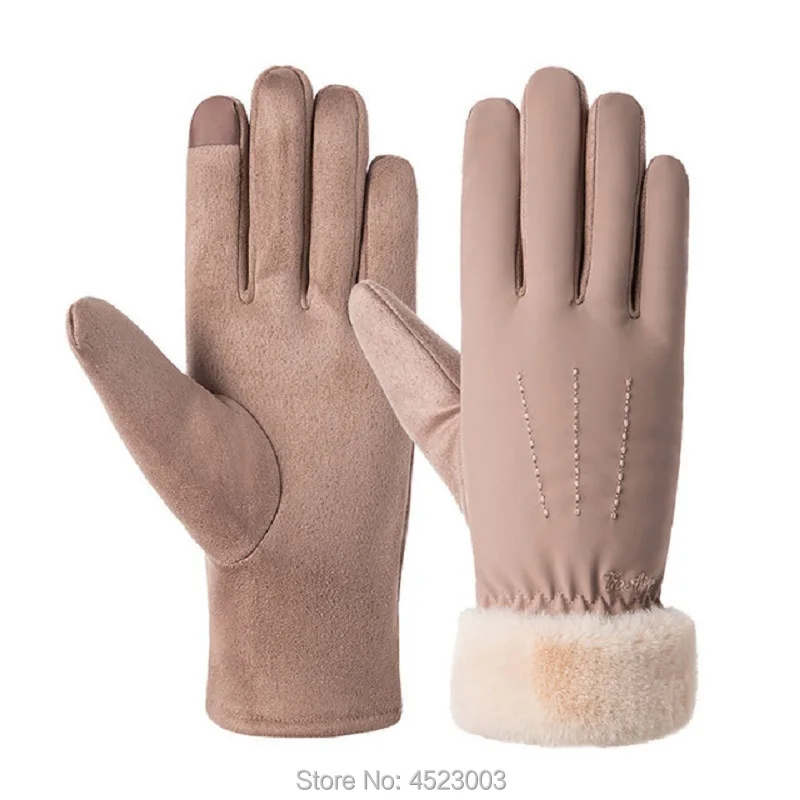 Женские зимние замшевые перчатки элегантные теплые для сенсорного экрана