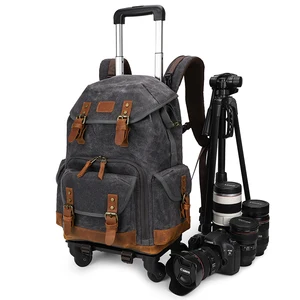 vintage travel wheel case 2 in1 dslr backpack rolling camera trolley bag with anti shock detachable padded camera dividers free global shipping