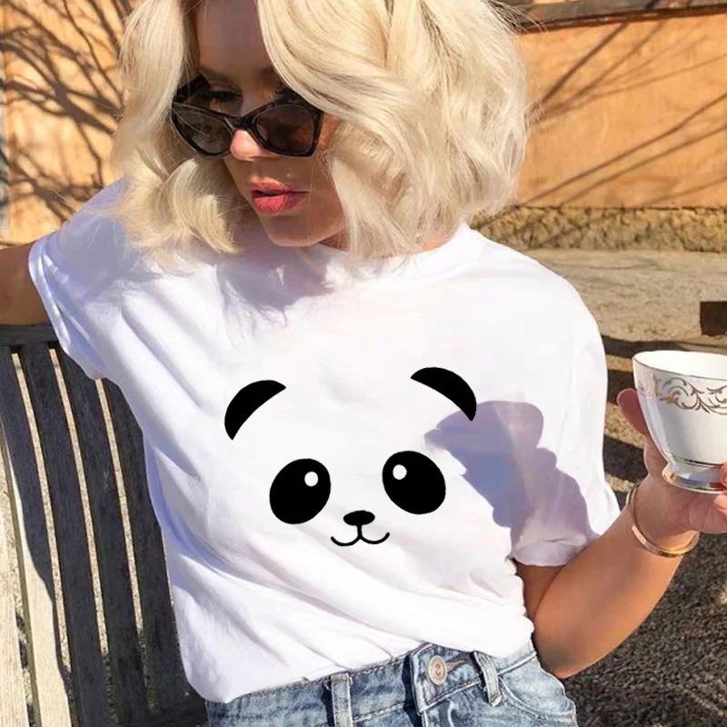 

Cute Panda Print Graphic Tees Women T-Shirt Casual Tops Short Sleeve Female T Shirts
