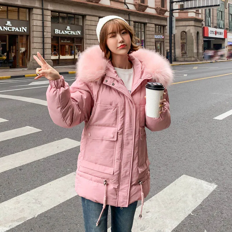 

New Arrival Winter Jacket Women O neck Cotton Padded Korean Style coat female Jackets zip fur collar women down Jacket