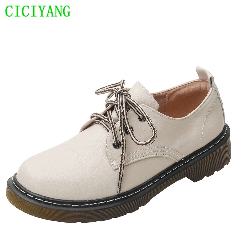 

CICIYANG Women Shoes Microfiber Leather 2022 New Spring British Style White Women's Loafers Lace up Casual Platform Shoes Ladies