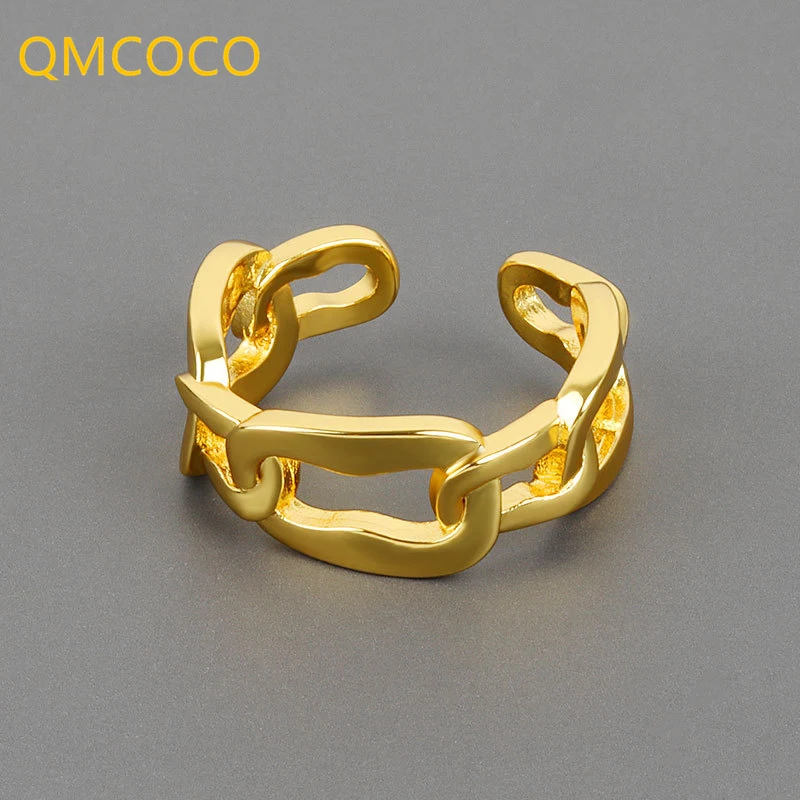 

QMCOCO 925 Серебряные парные кольца 2021 тренд панк хип-хоп Винтаж Полые цепочки дизайн вечерние украшения для женщин Подарки