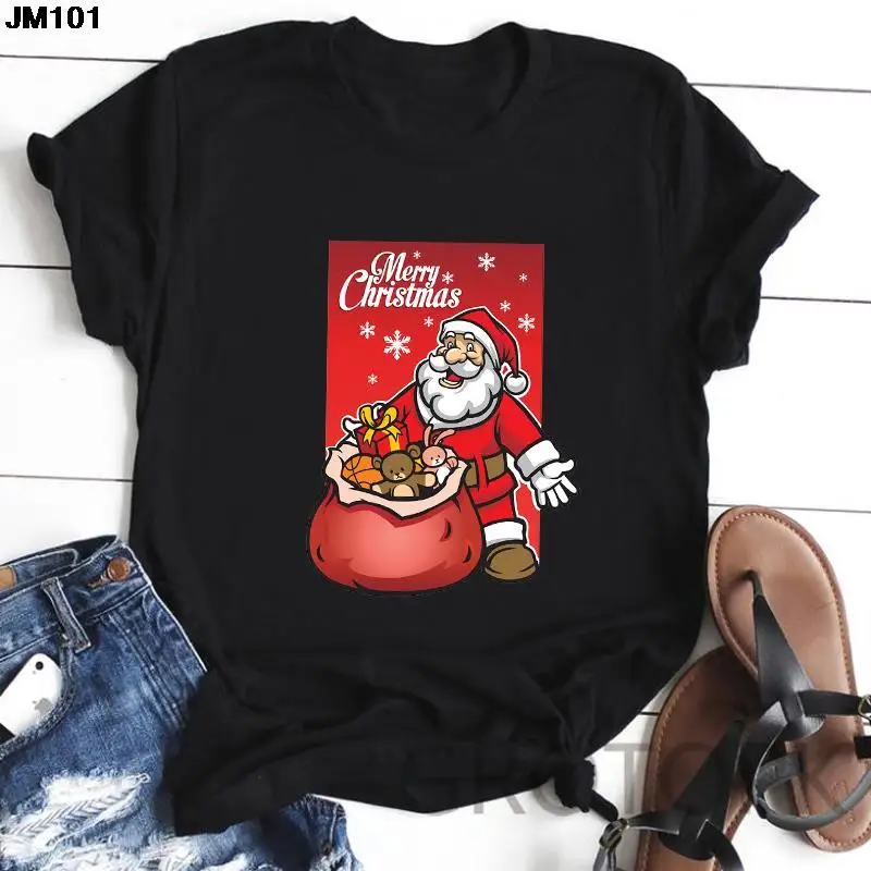 

Christmas Women's Tshirt Harajuku Fashion Santa Claus Print Men's T Shirt All Seasons Clothing Unisex Short Sleeve Black T-shirt