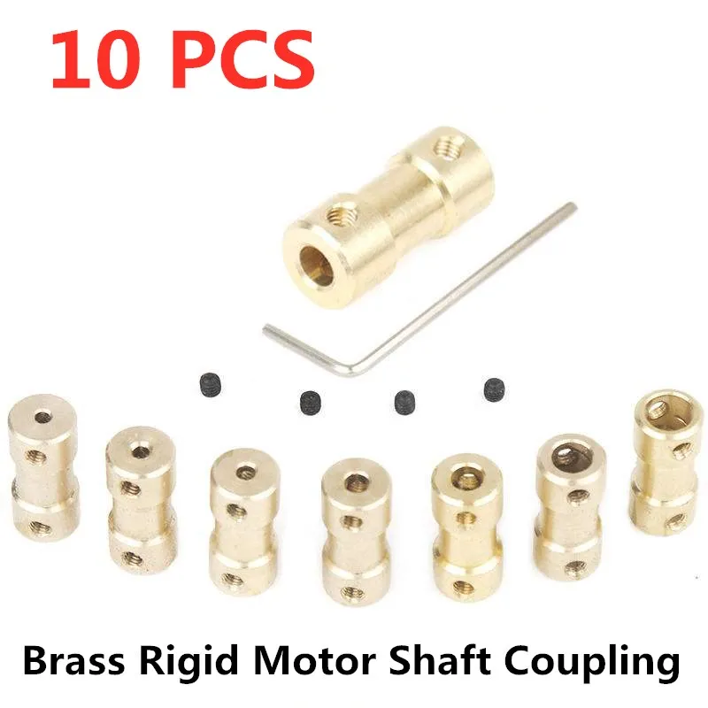 10 pcs 2mm/2.3mm/3mm/3.17mm/4mm/5mm/6mm Brass Rigid Motor Shaft Coupling Coupler Transmission Connector with Screws Wrench |