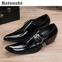 batzuzhi japanese style fashion square toe mens shoes black leather dress shoes men buckle low help weddingbusiness shoes men