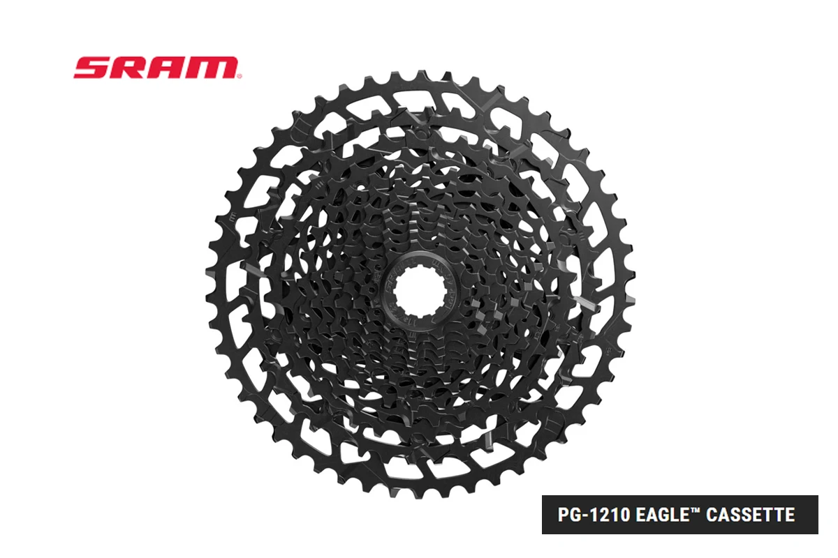 

SRAM PG-1210 EAGLE™ CASSETTE FOR 12SPEED 10-50T Black PG TECHNOLOGY Works with low-cost wheels that have splined 8/9/10sp driver