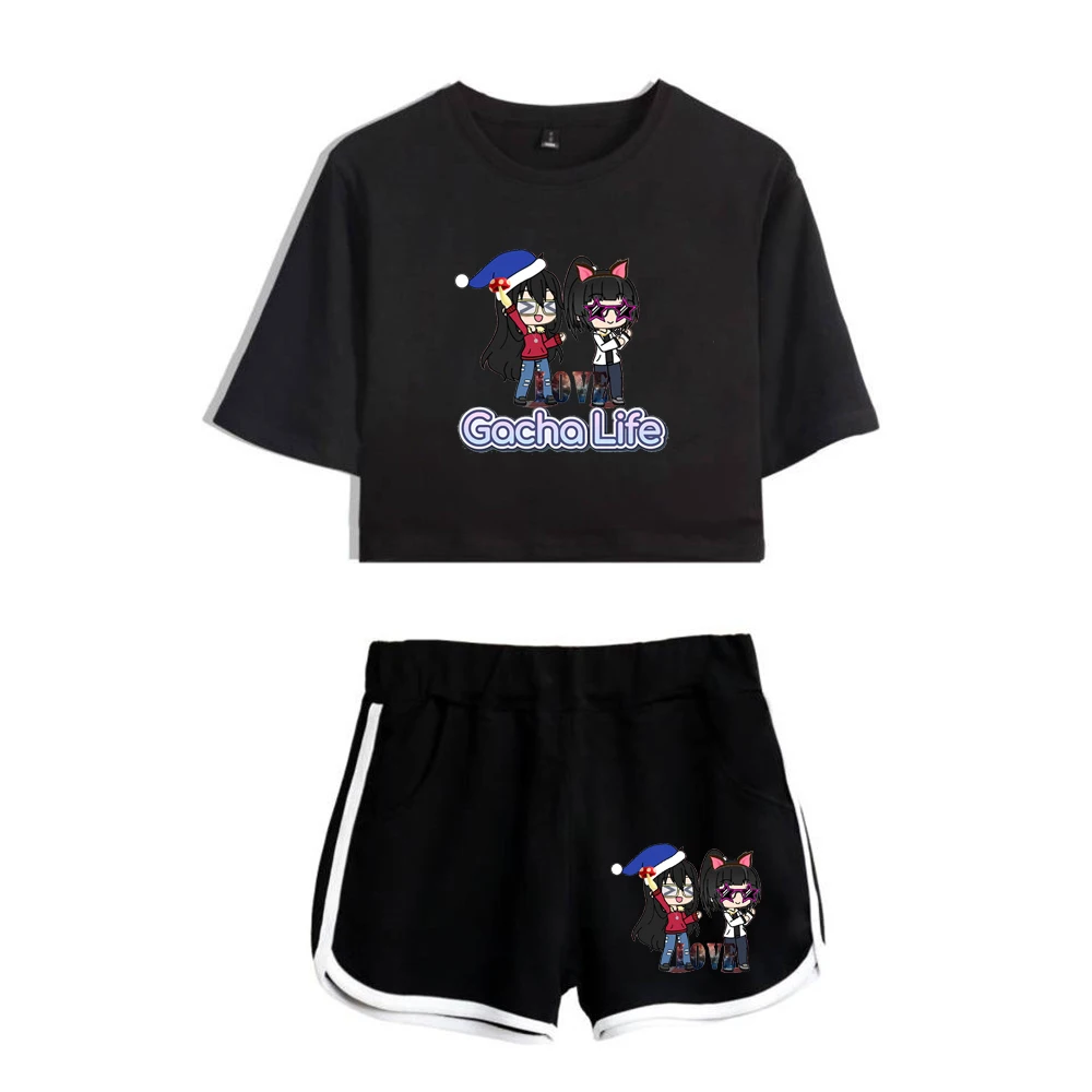 

Классический летний костюм для девочек Y2K, аниме одежда для игры Gacha Life, Женские повседневные Сексуальные Спортивные шорты из двух частей + ф...