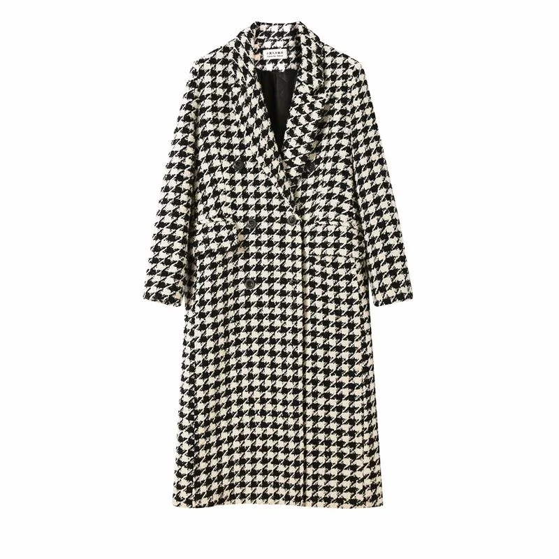 

Autumn Women Basic Jackets Winter Coat Jacket Outwear Houndstooth MAXI Long Overcoat Coat Female Oversized