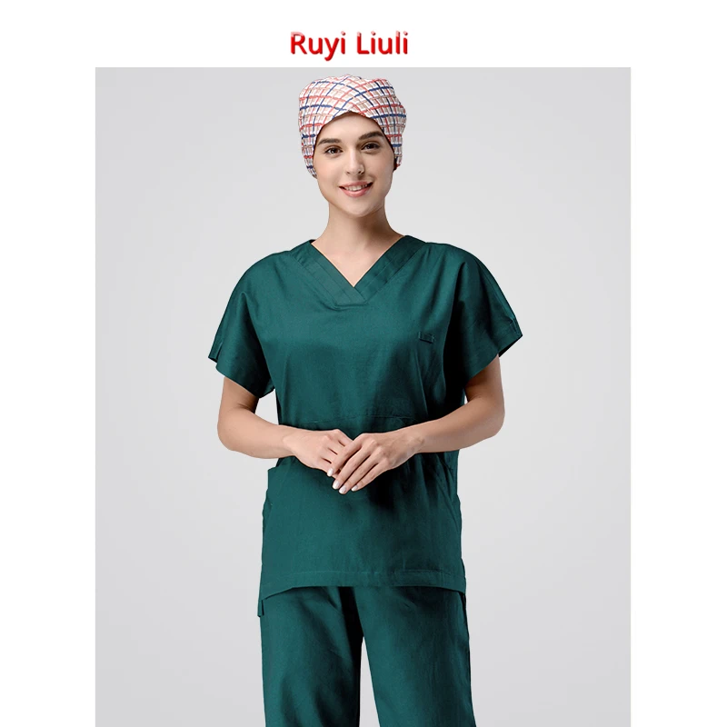 

Одежда для ручной стирки с короткими рукавами, костюм из чистого хлопка для мужчин и женщин, одежда для врачей и операционных комнат, одежда ...