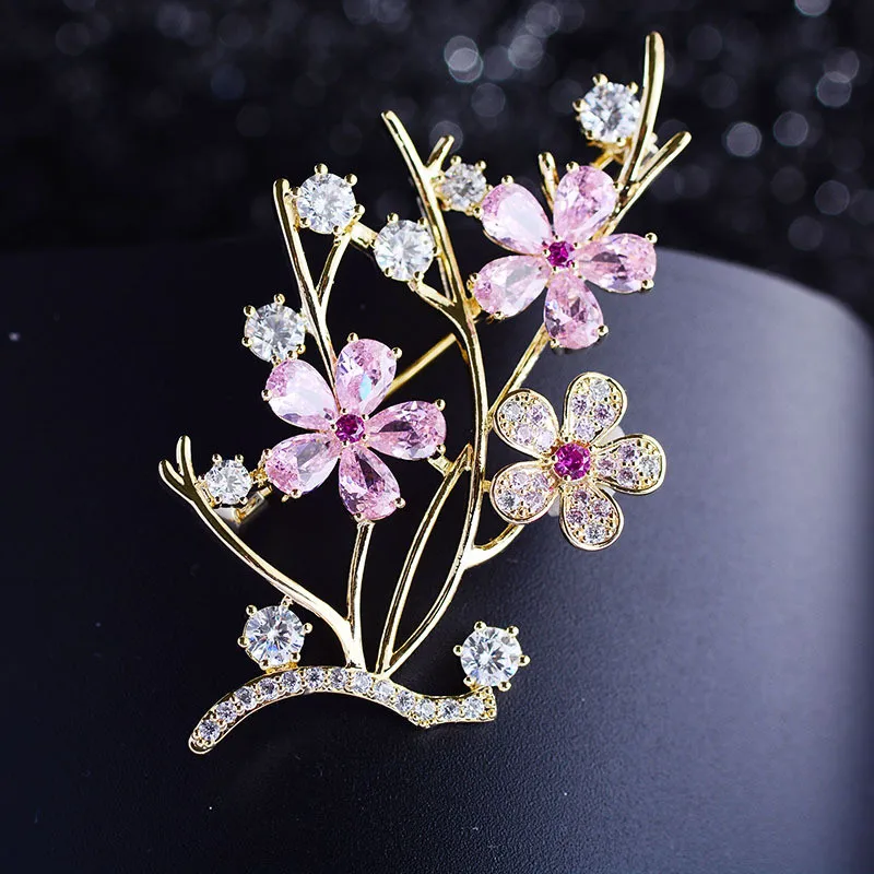 

Sweet Plum Blossom Brooches Pins AAA Cubic Zirconia Flower Brooch Fashion Scarf Buckle Creative Wedding Corsage Accessories