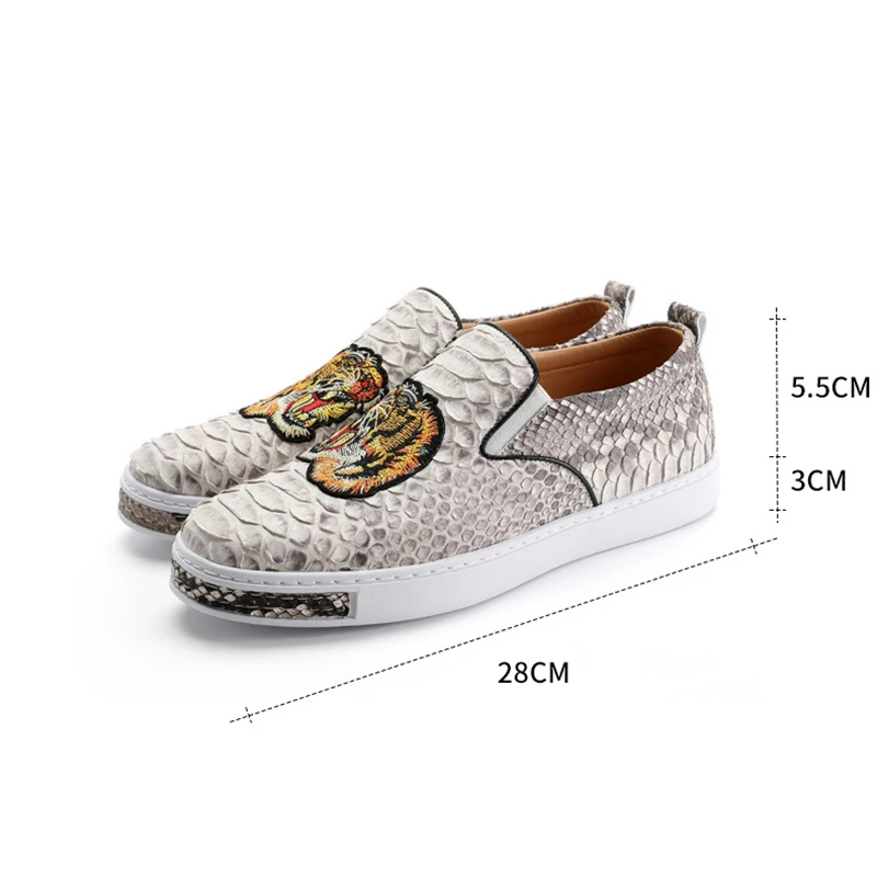 

OUye Cool Tiger Designer Authentic Python Leather Men Casual Flat Loafers Shoes Exotic Genuine Real Snakeskin Male Slip-on Shoes
