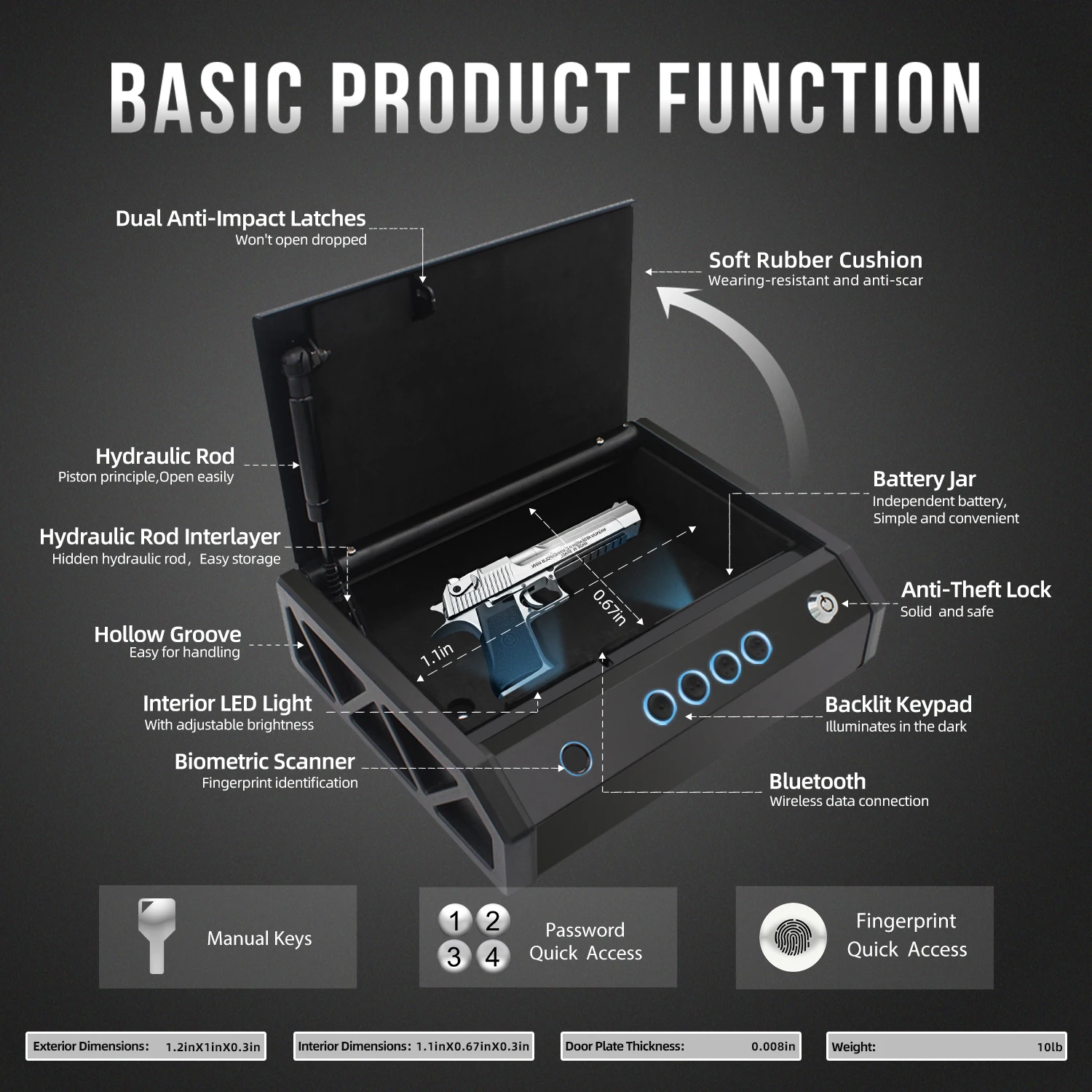 Маленький биометрический ручной пистолет огнестойкий настенный цифровой замок