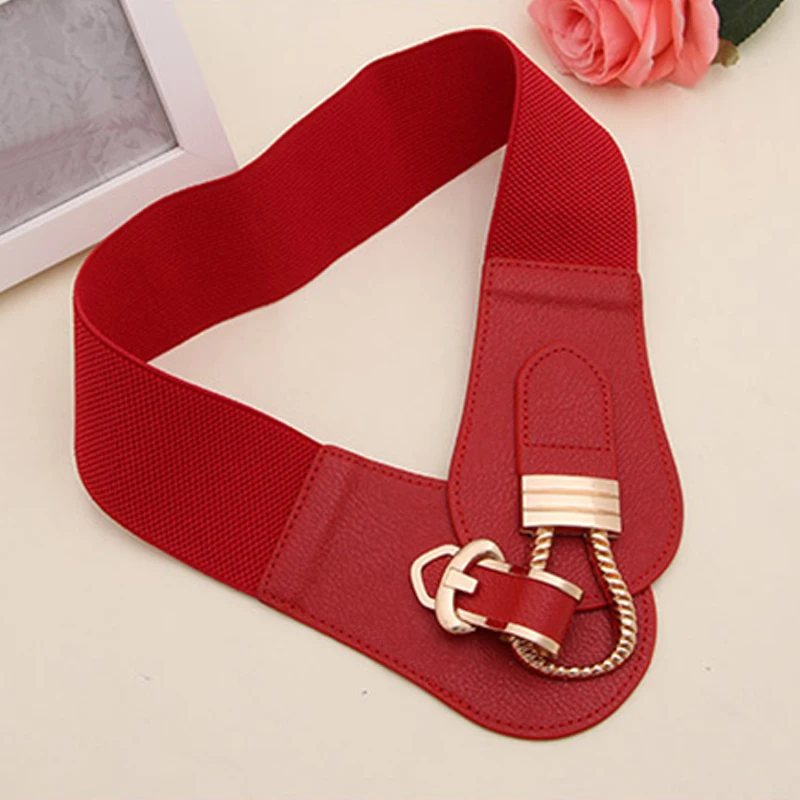 Женское платье с поясом простой эластичный пояс золотыми пряжками широкий