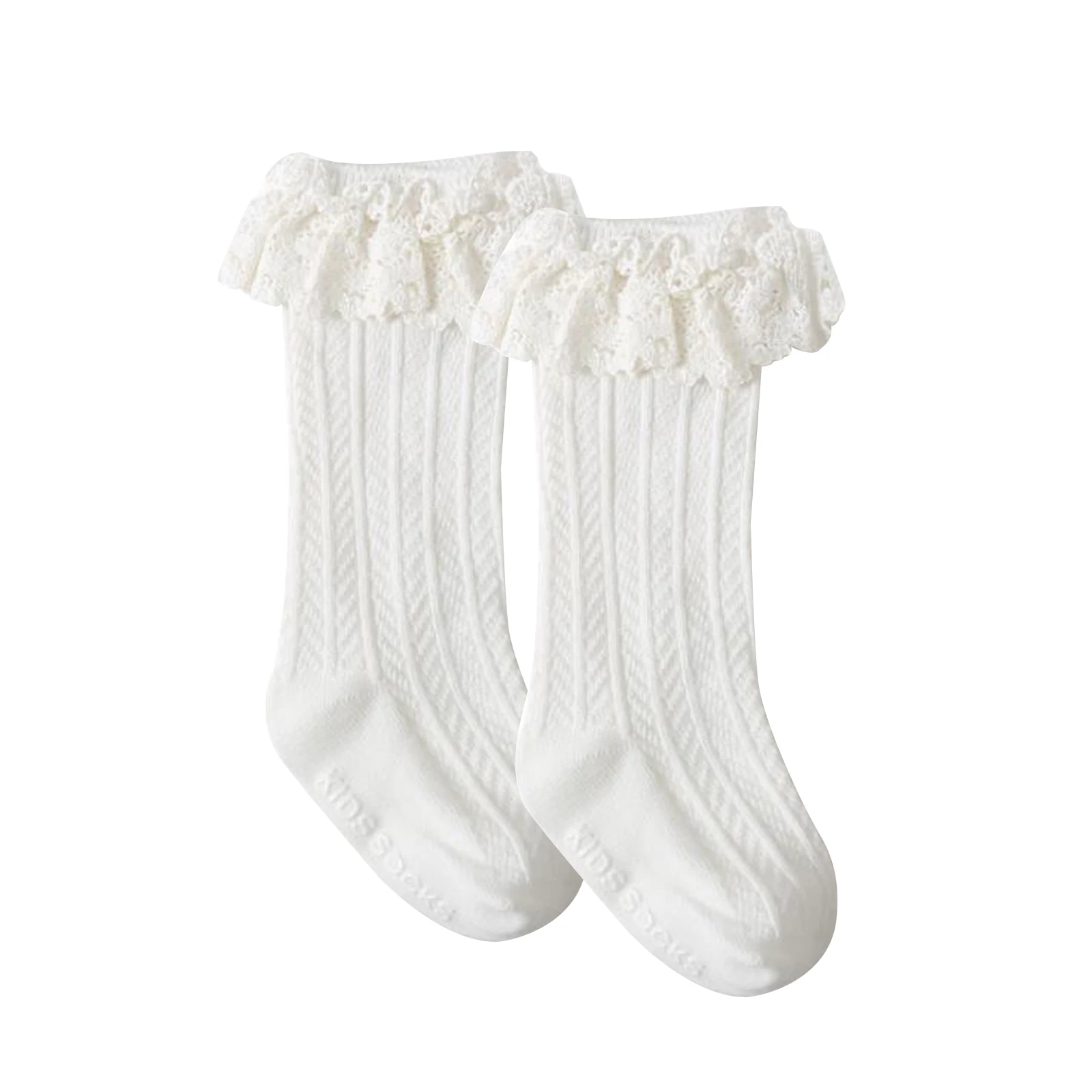 Calcetines transpirables con volantes para ni&ntilde;as peque&ntilde;as, medias de encaje s&oacute;lido de princesa para beb&eacute; reci&eacute;n nacido, antideslizantes, con estampado de letras de encaje 0-3T-1