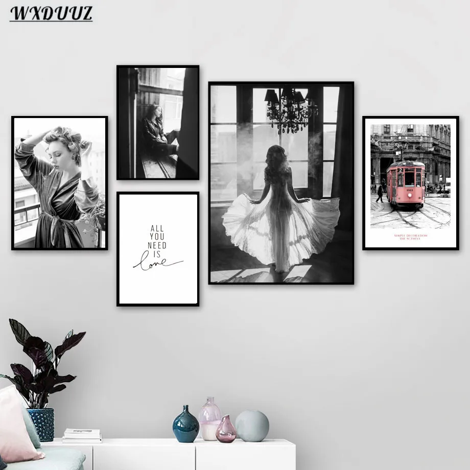 

Nordic Sexy Girl Black White Building Art Decor Picture Quality Canvas Painting Poster Home Decor Room Living Sofa Wall Decor