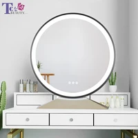 Large Illuminated Desktop Makeup Mirror Nordic Style Touch Adjust Brightness Color Temperature LED Backlit Cosmetic Mirrors