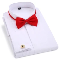 new2021 men wedding tuxedo long sleeve dress shirts french cufflinks swallowtail fold dark button design gentleman shirt white