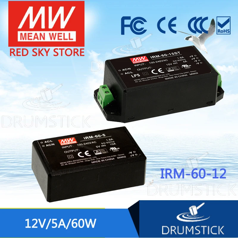 kindly MEAN WELL 6Pack IRM-60-12 12V 5A meanwell IRM-60 12V 60W PCB mounting style