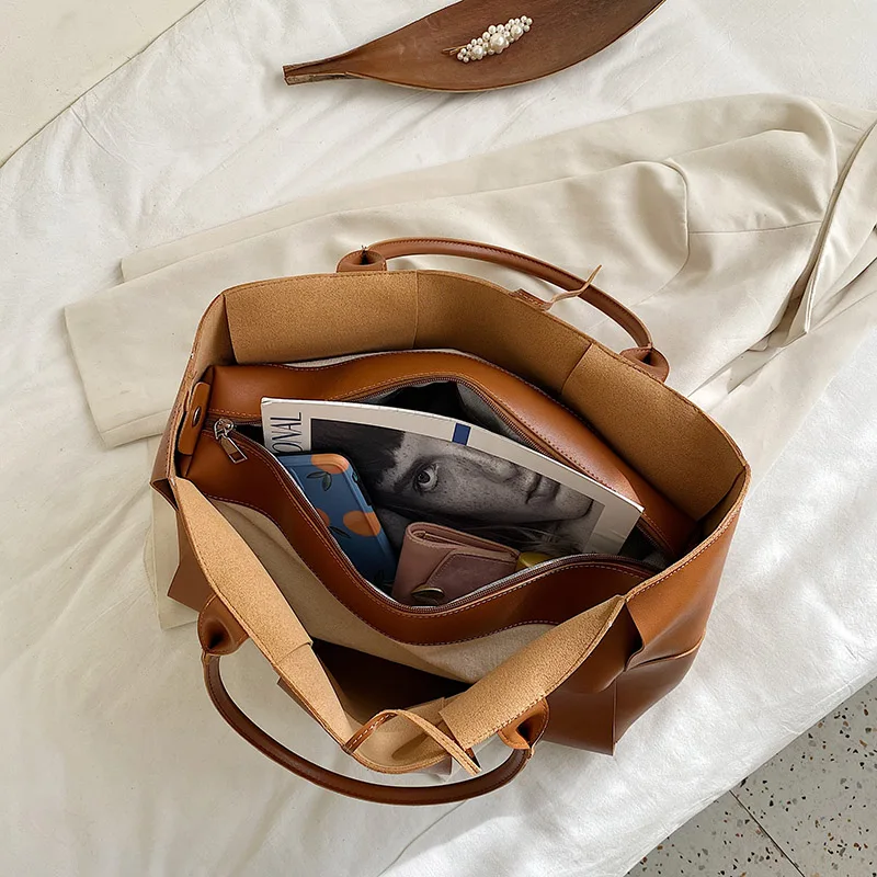 

Women Large Capacity Weave Tote Bags Weave Plaid Handbags Big Casual Women's Bag Trending Leather Shopping Shoulder Bag Sac 2021