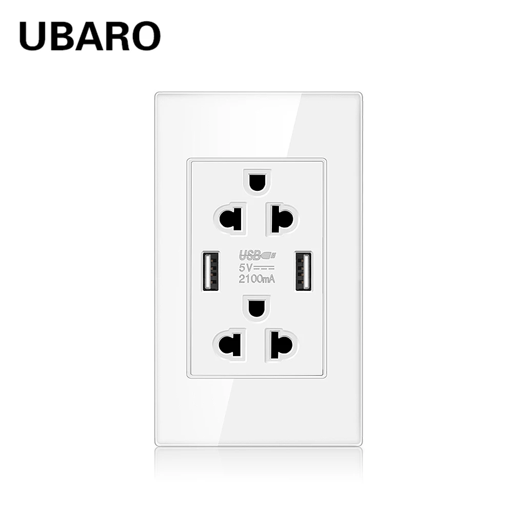 

UBARO Us standard Tempered Crystal Glass Panel Wall Socket With Usb 5V 2100mA Power Plug Home Electrical Outlet Ac110-250V 16A