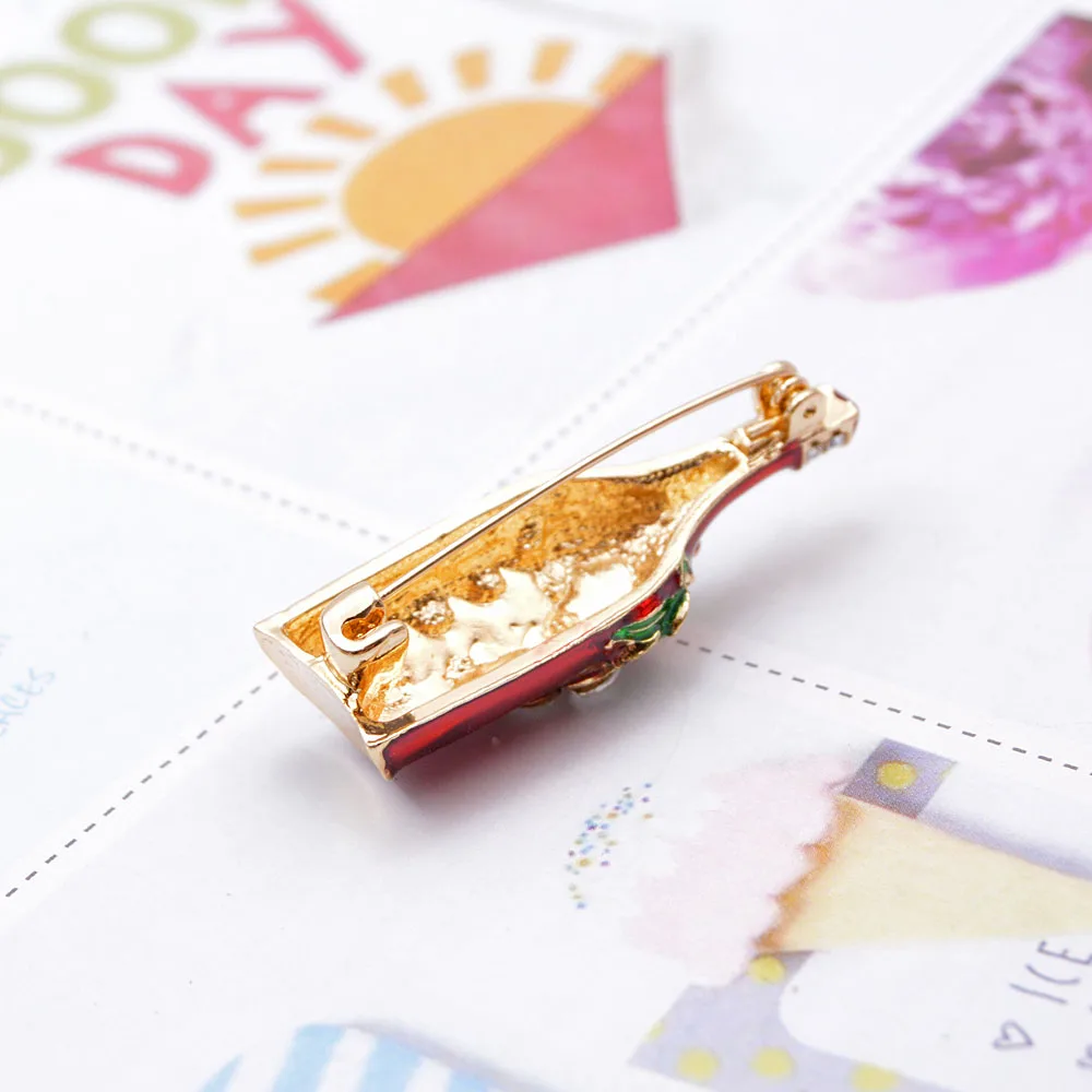 

YoungTulip creative rhinestone Wine bottle shape brooch red color new design fashion pins enamel jewelry coat pins high quality