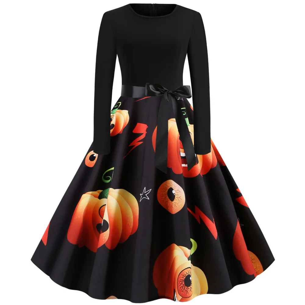 Женский костюм на Хэллоуин винтажное зимнее платье с длинным рукавом принтом